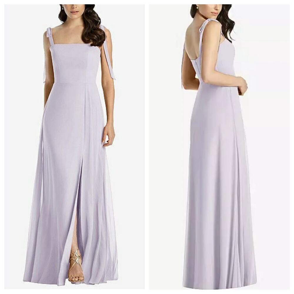 Dessy Collection Vivian Diamond Fit & Flare Long Gown Slit Bridesmaid Wedding